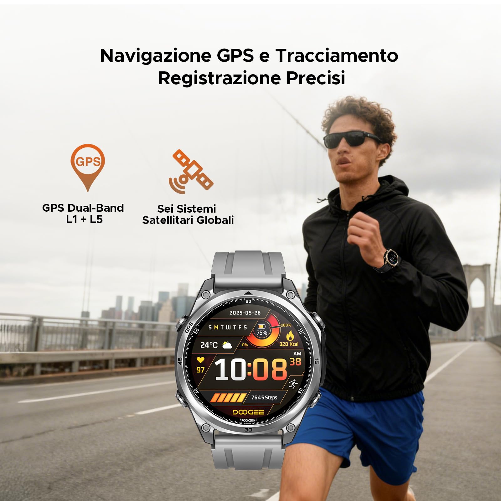 DOOGEE Anywise W1 Orologio Smartwatch Uomo,GPS Dual-Band Integrato,5ATM Impermeabile Militare Smart Watch,1.43" AMOLED Fitness Tracker Per Android iOS,170+Sports Modes,Answer/Make Call/18 Days Battery
