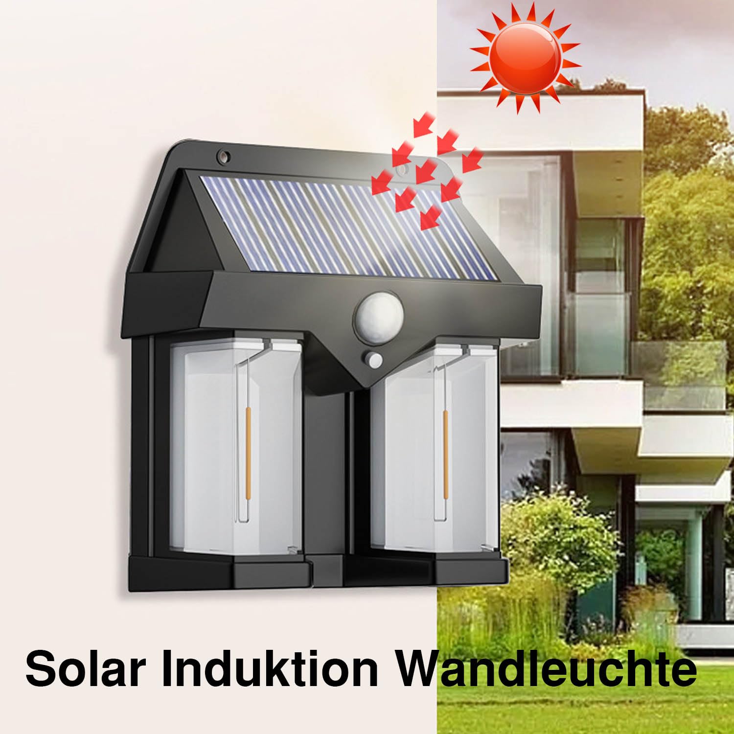 2er-Set Solarlampen Mit Bewegungsmelder Für Außen – Wasserdicht, IP65, 3 Leucht-Modi