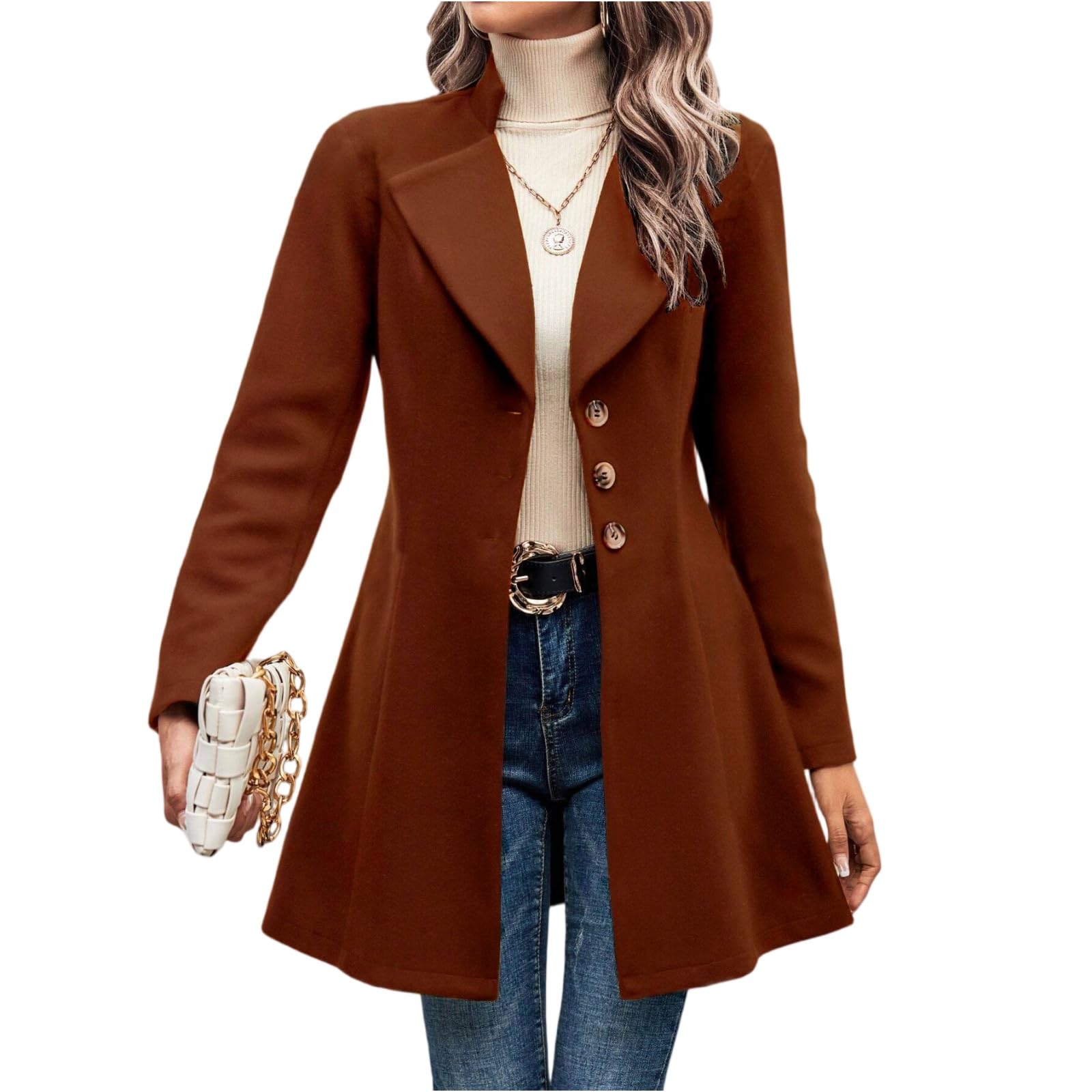 Coat for Women Double Breasted Classic Blazer Casual Notched Lapel Loose Fit Tops Long Sleeve Trendy Office Outerwear