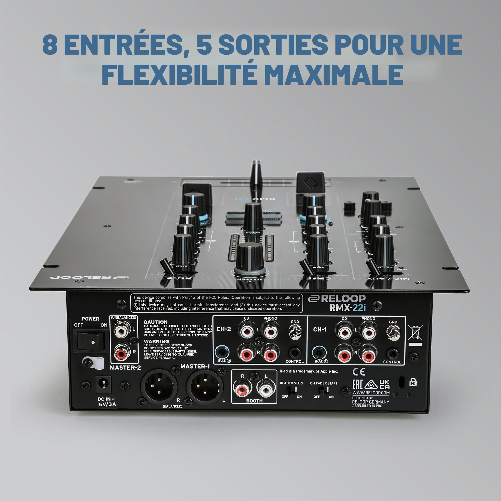 Reloop RMX-22i - Mélangeur d'effets numériques à 2 (+1) canaux, 4 effets de couleur sonore instantanés par canal, entrée audio divisée iPad/tablette/smartphone, noir