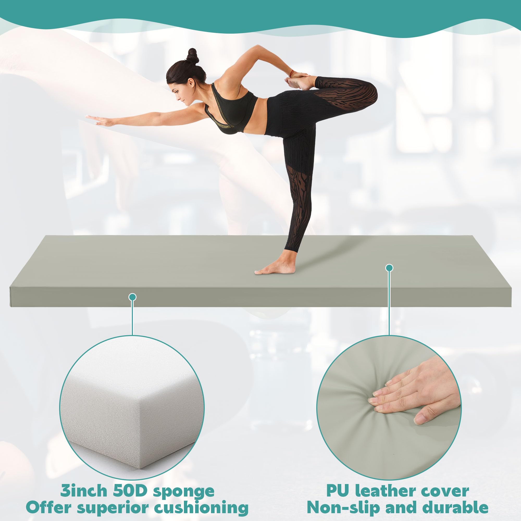 MABOZOO 7,6 cm dicke Yogamatte, extra dicke Gymnastikmatte mit Tragegriffen für Männer und Frauen, PU-Leder, reißfest, Fitnessmatte, Schaumstoff-Übungsmatte für Yoga, Pilates, Stretching