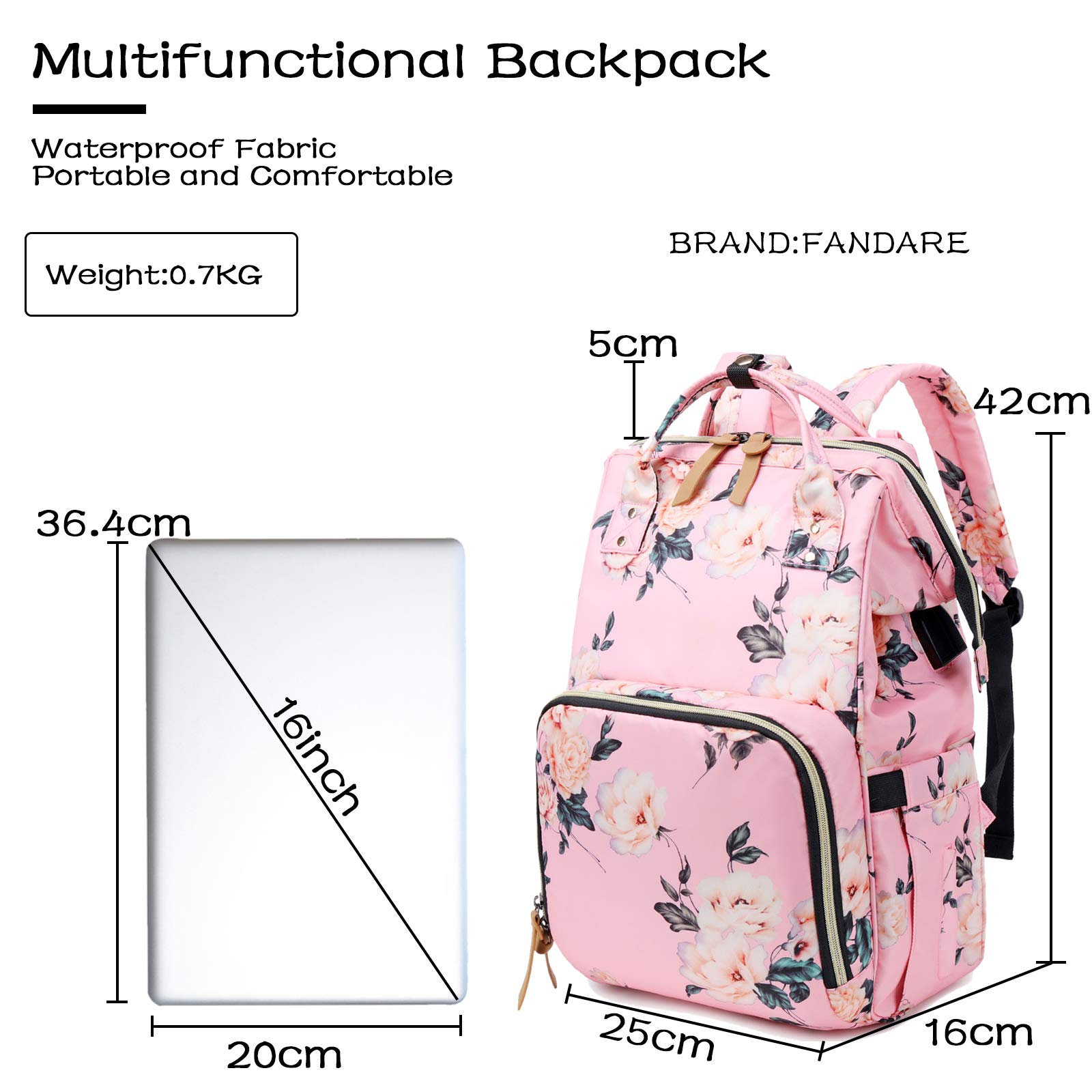 FANDARE Zaino Fasciatoio Baby Zaino Pannolino Borse Fasciatoio con USB Connettore per Cuffie Grande Multifunzione Zaino da Viaggio per Mamme Nylon Durevole Blu