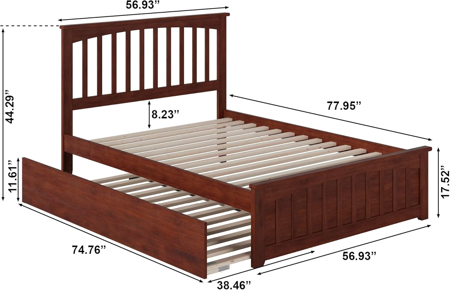 Atlantic Furniture AFI Mission Solid Wood Full Bed and Footboard with Twin Trundle in Walnut