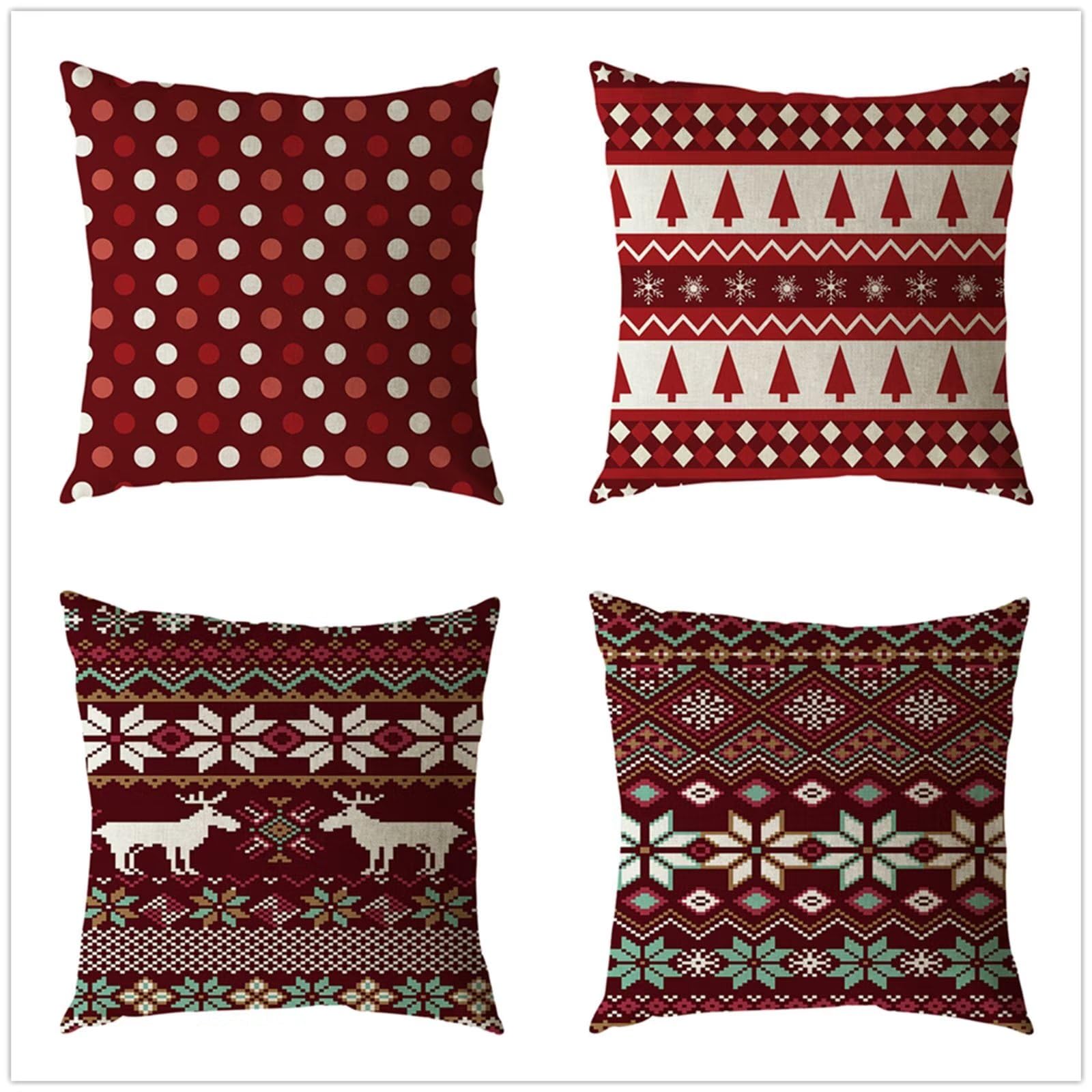 Set di 4 Fodere per Cuscini 75x75cm,cuscini per divano Natale rosso Giardino Esterno Fodere per Cuscini Decorativi Velluto Quadrate per Cuscino,per Casa Soggiorno Camera da Letto Divano YG1109