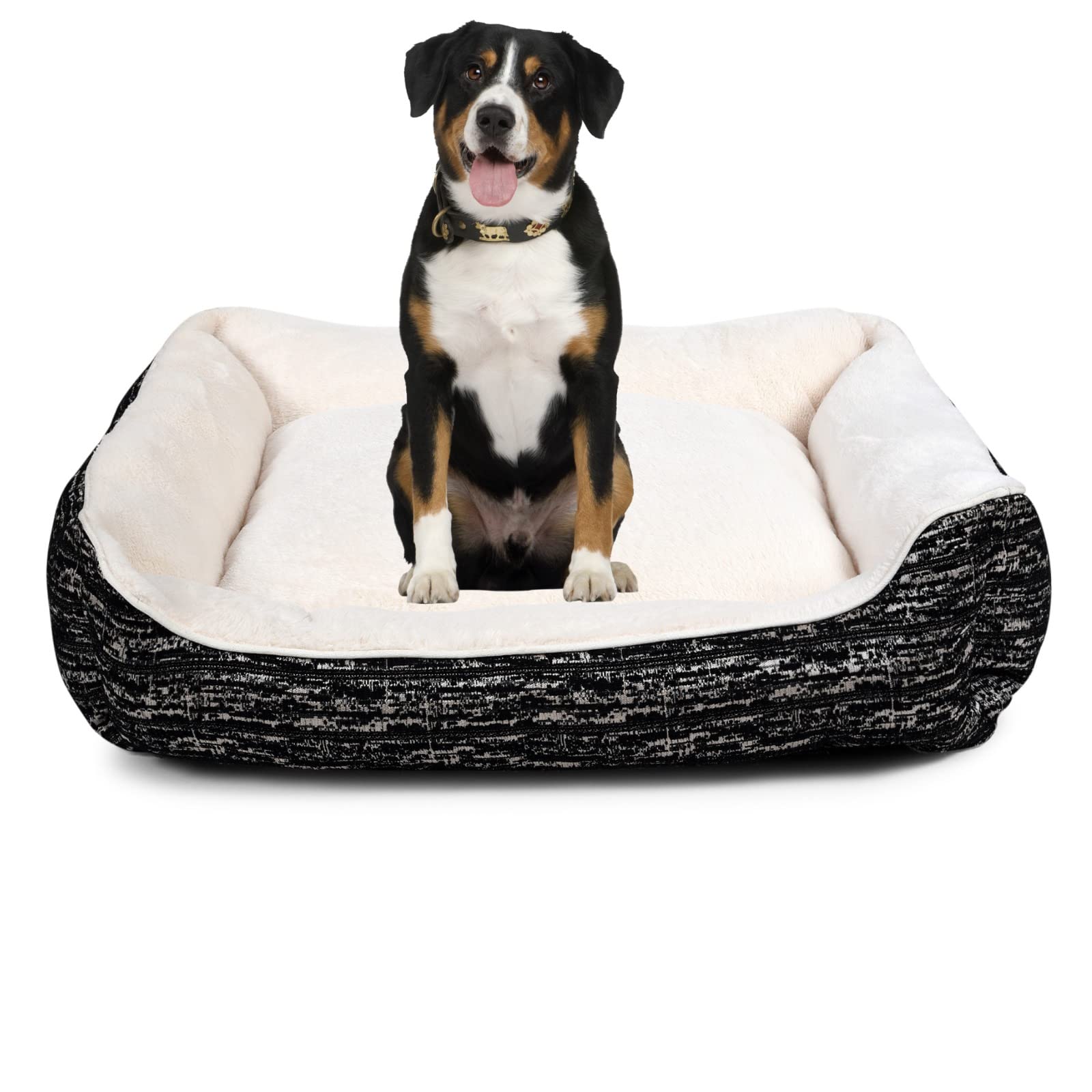 PETS CULT Luxurious Pets Bed Dog & Cat Rectangle Shape | Soft Comfortable, Durable Bed | Black & White Dual Color for Bed | Polyester - Large | 78x71x23 Centimeters (B0C287GX69) Amazon Price History, Amazon Price Tracker