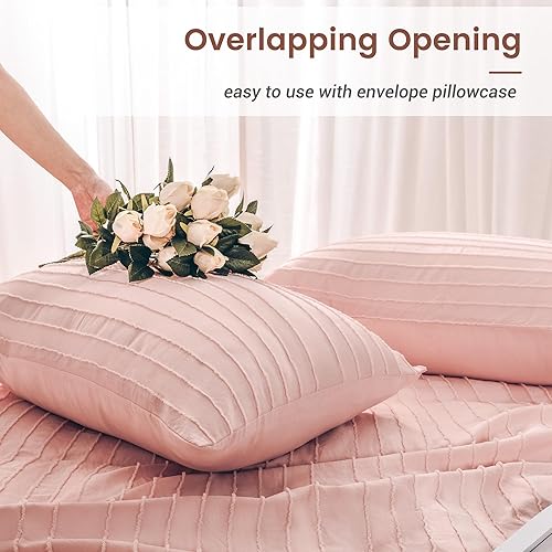 Miniatura 7 de NEXHOME PRO Funda de edredón tamaño Queen, juego de funda de edredón bohemio de 3 piezas, color rosa, juego de funda de edredón de microfibra suave