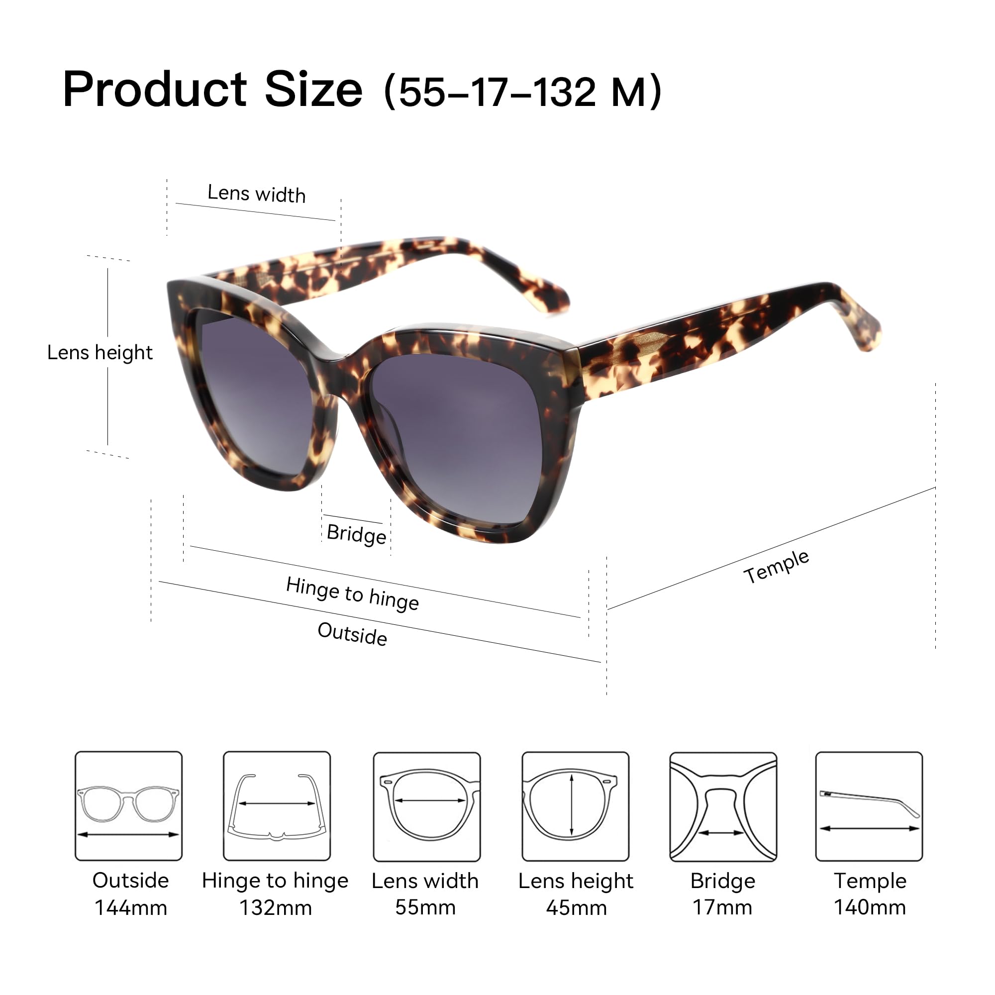 ZENOTTIC Occhiali da Sole Polarizzati Cat-Eye Donna : Oversize Protezione UV400 Quadrati Retrò