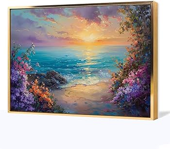 Amazon.co.jp: 絵画 夕日の花海 アートパネル ポスター 美しい海の景色