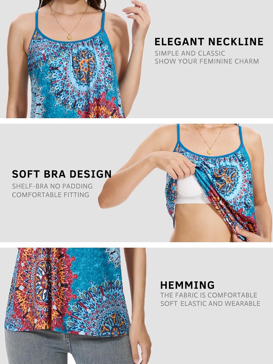 Accbiety Women's Camisole with Built Bra Flowy Loose Fit Cami Pleated Adjustable Strap Tanks - Image 4