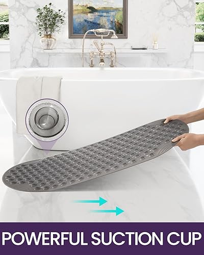 Miniatura 12 de DEXI Tapete antideslizante para bañera de 16 x 35 pulgadas, tapete de ducha para baño, bañera, tapete de baño ovalado lavable con ventosas y Todo