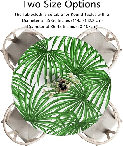 Vista 99 de cfpolar Mantel redondo ajustable de verano, hojas de palma tropical, borde elástico, mantel redondo lavable para uso en interiores y exteriores, se