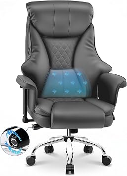AreShark Big and Tall Office Chair - Executive High Back Leather Office Desk Chair with Adjustable Lumbar Support - Ergonomic Comfortable Heavy Duty Computer Gaming Chair with Padded Arms & Wide Seat