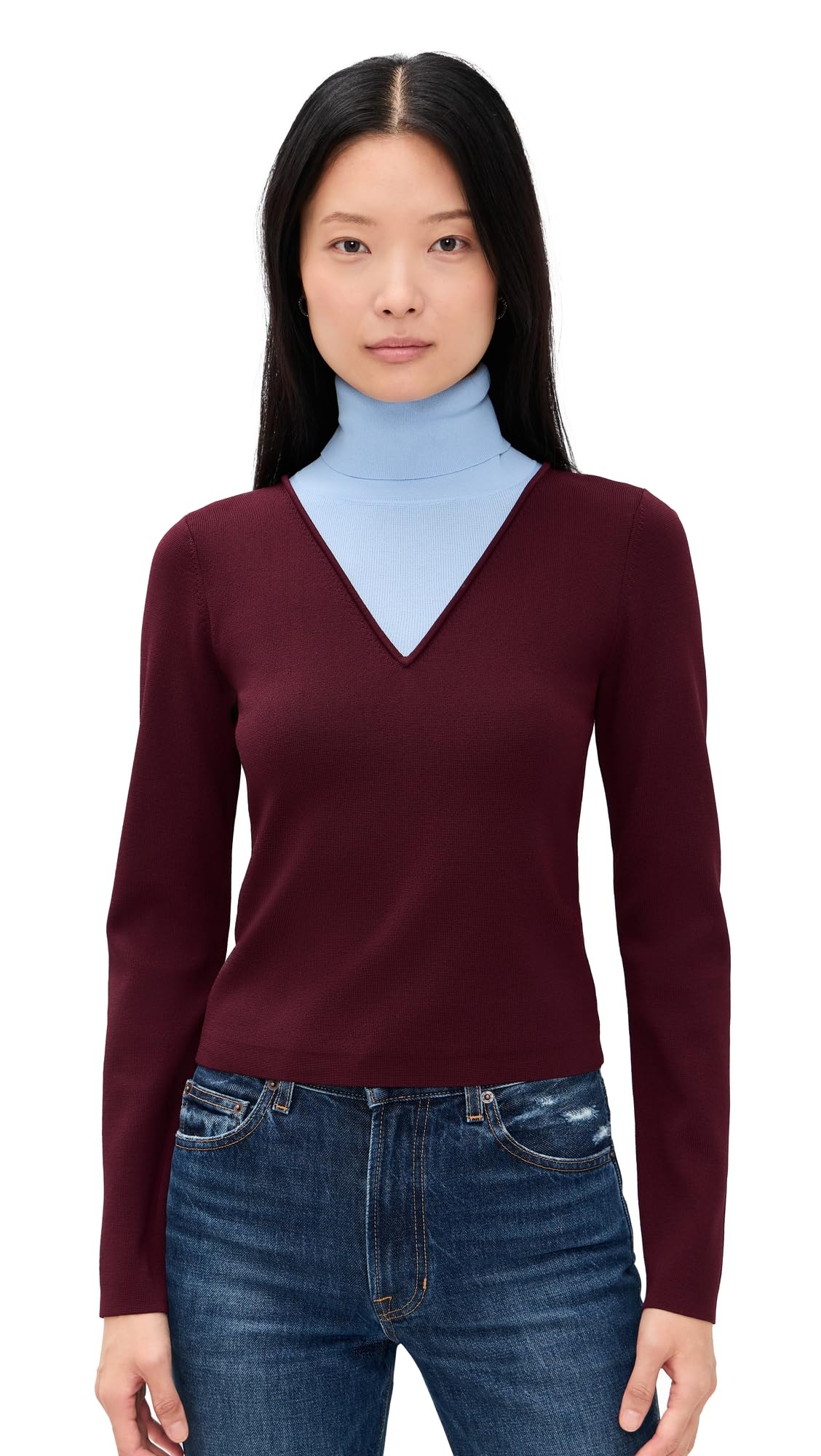 LE BOP Womens Trompe LOeil Layered Turtleneck