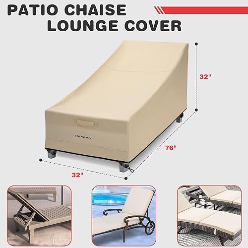 Miniatura 4 de Juego de 2 fundas para tumbona de patio, impermeables, para exteriores, paquete de 2 fundas 600D para sillas de salón exteriores (76 pulgadas de