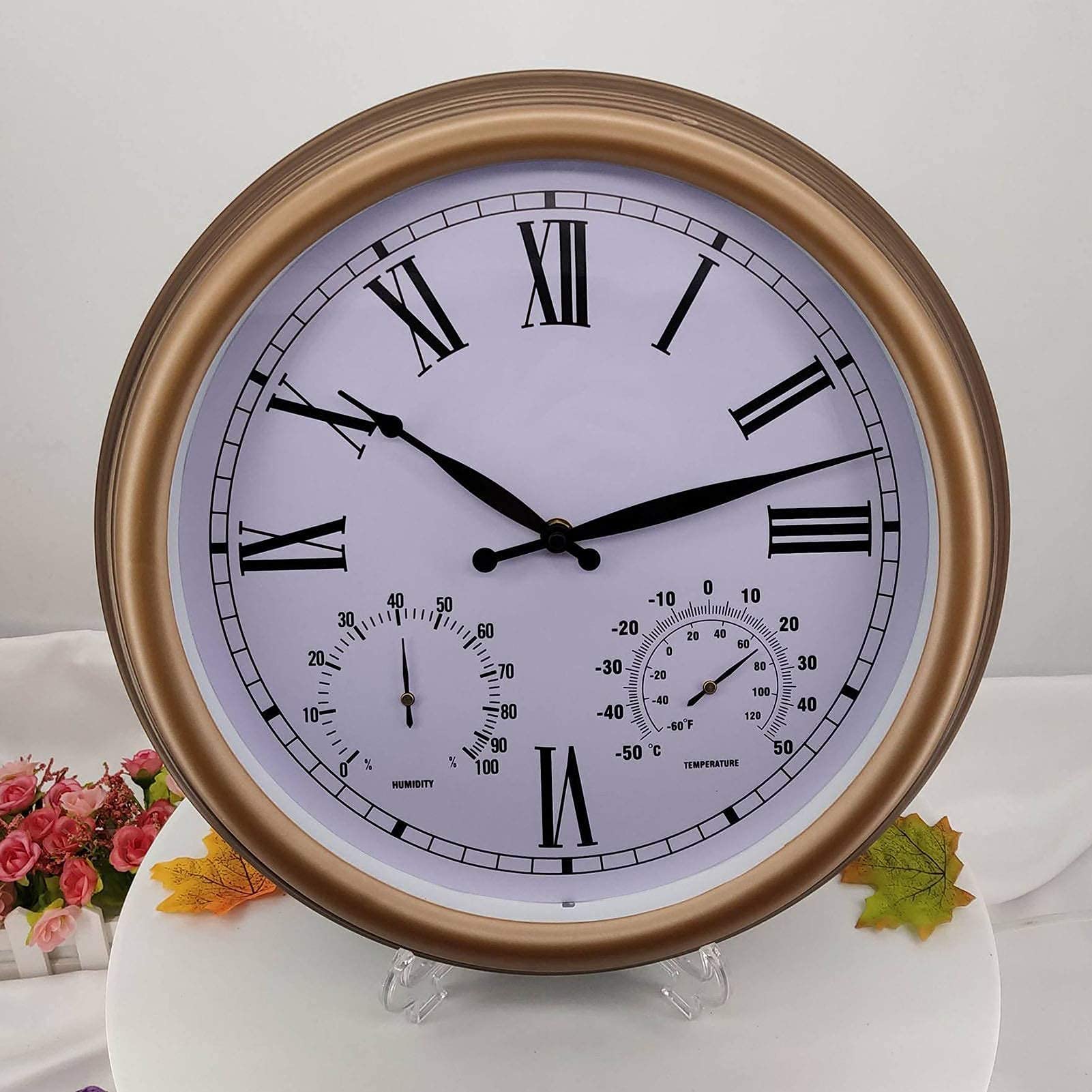 MYUYEE Garden Clocks Outdoor Waterproof, 15 Inch Vintage Roman Numerals Outdoor Clocks for The Garden Wall Mounted with Thermometer Hygrometer Silent Quartz Clock