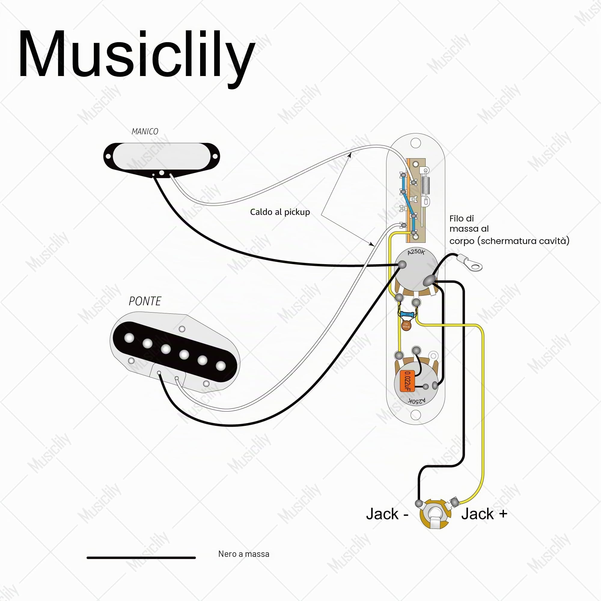Musiclily Pro Chitarra Battipenna Precablato TL 3 strati Nero