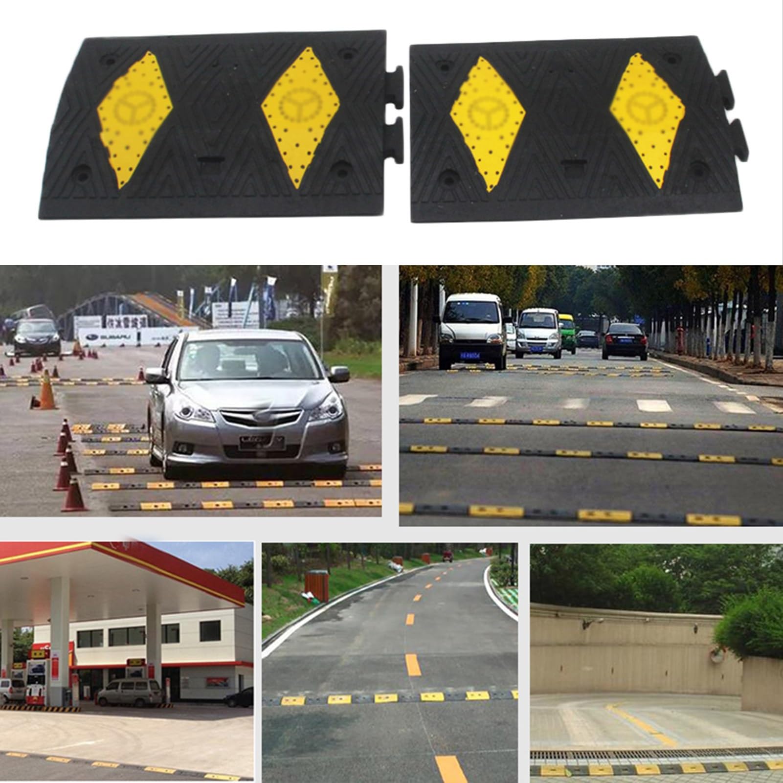Paquete De 2 Topes De Velocidad De Goma con Anclaje De Perno Y Punta, Productos De Seguridad Vial For Carriles De Asfalto Y Hormigón.(50x35x4CM)