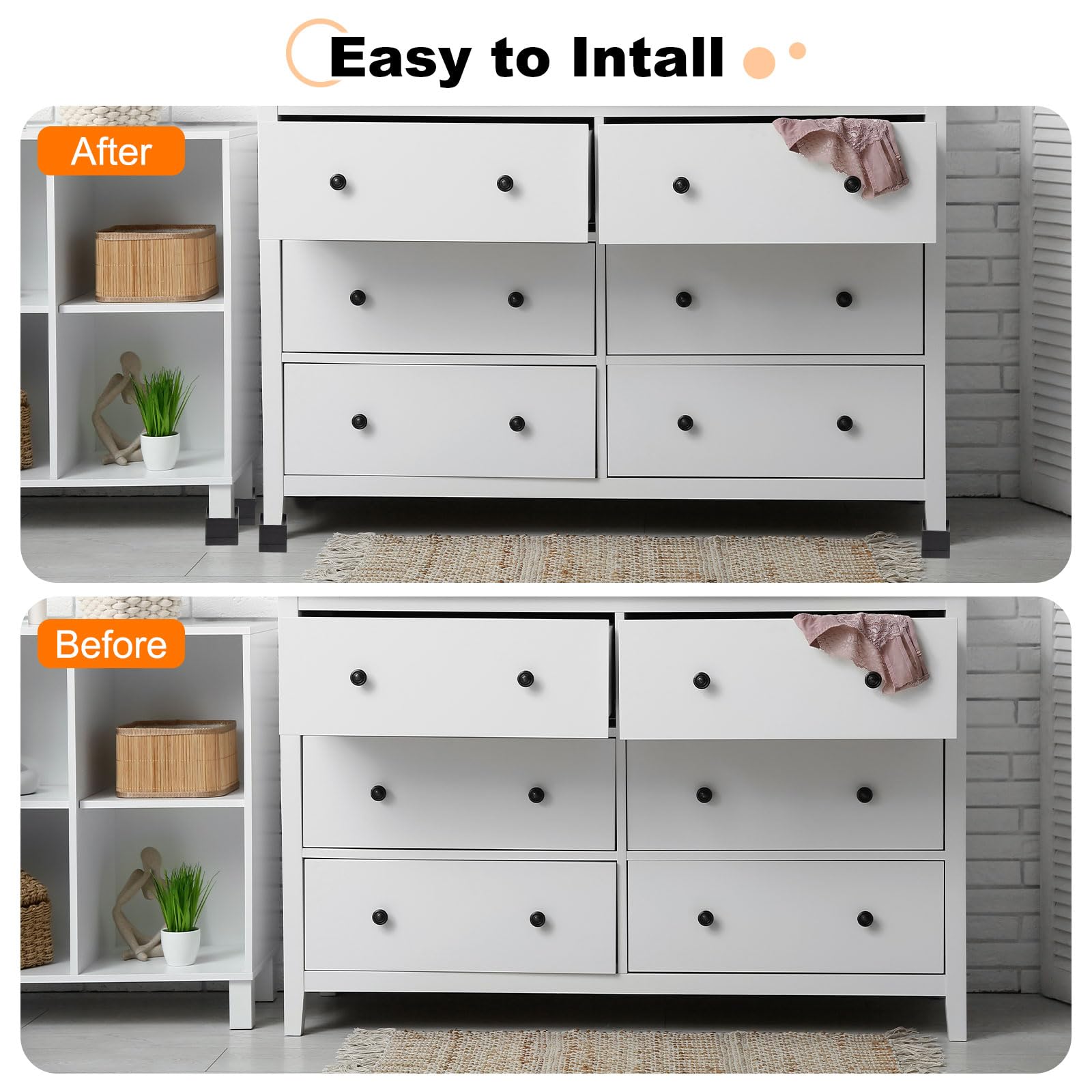 uxcell Paquete de 4 elevadores de cama rectangulares, 4.33 pulgadas, borde en L, resistentes, ajustables, para cama, sofá, mesa y elevador de sofá (negro)