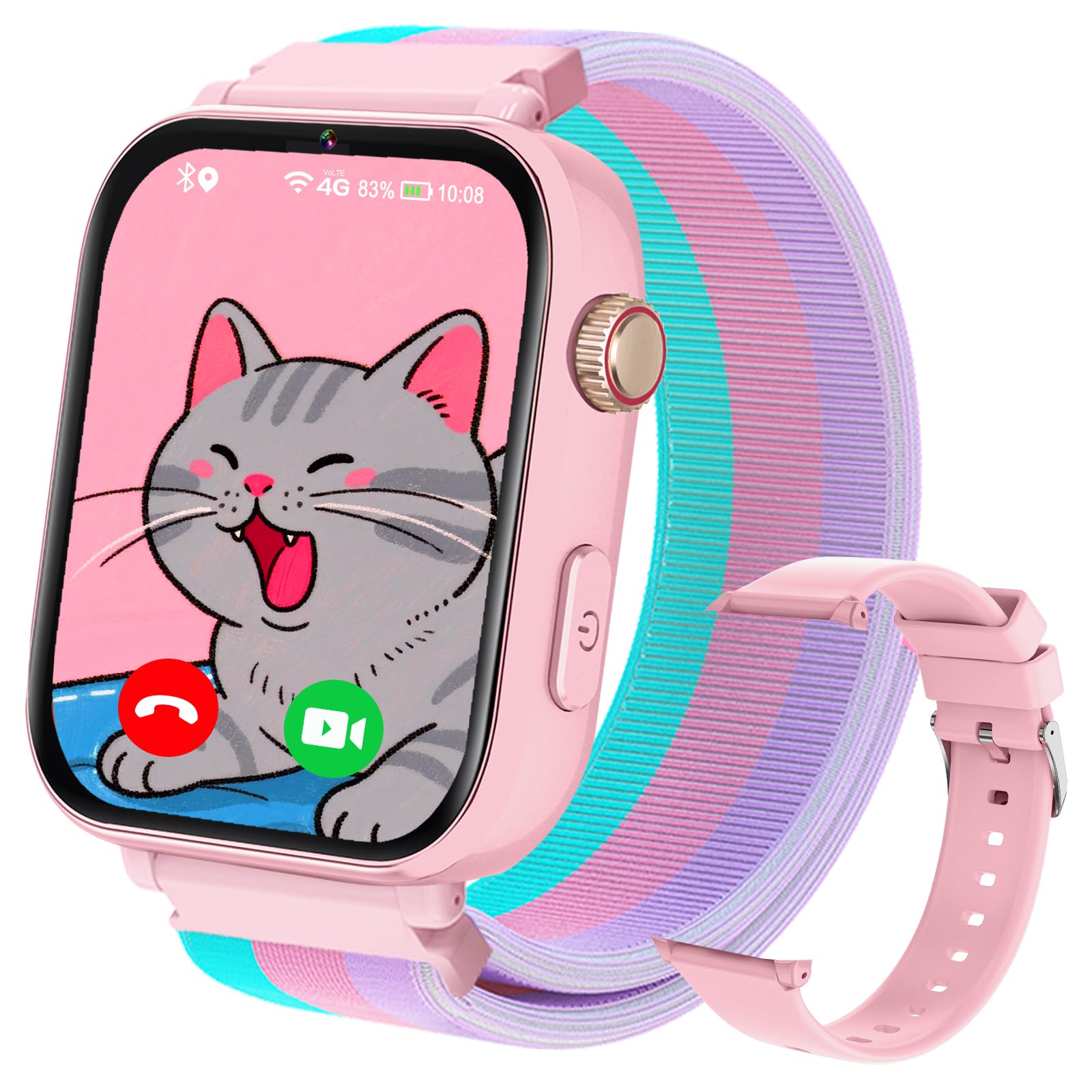 Alutoria 4G Reloj Inteligente Niño, Smartwatch Niños con GPS y Llamadas, SOS, Chat de Voz, Videollamada, Modo Clase, Cámara, Podómetro, Reloj Llamadas Niños Niña Telefono de 4 a 12 Años (Rosa)