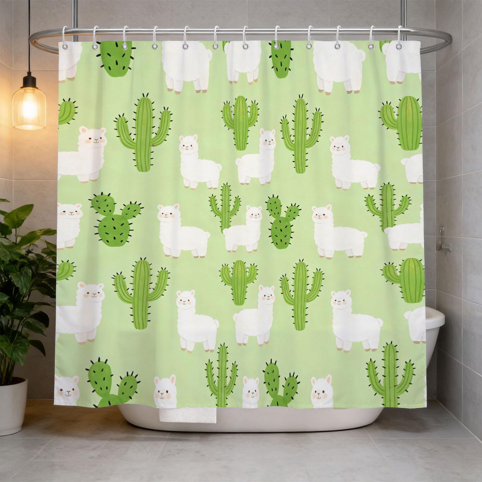 Hongduo 3D Cartoon Cactus Shower Curtain for Stalls Bathtubs Children'S Bathroom Decor Shower Curtain Set Polyester Fabric Waterproof 180x180cm/71X71 Inch with Hooks