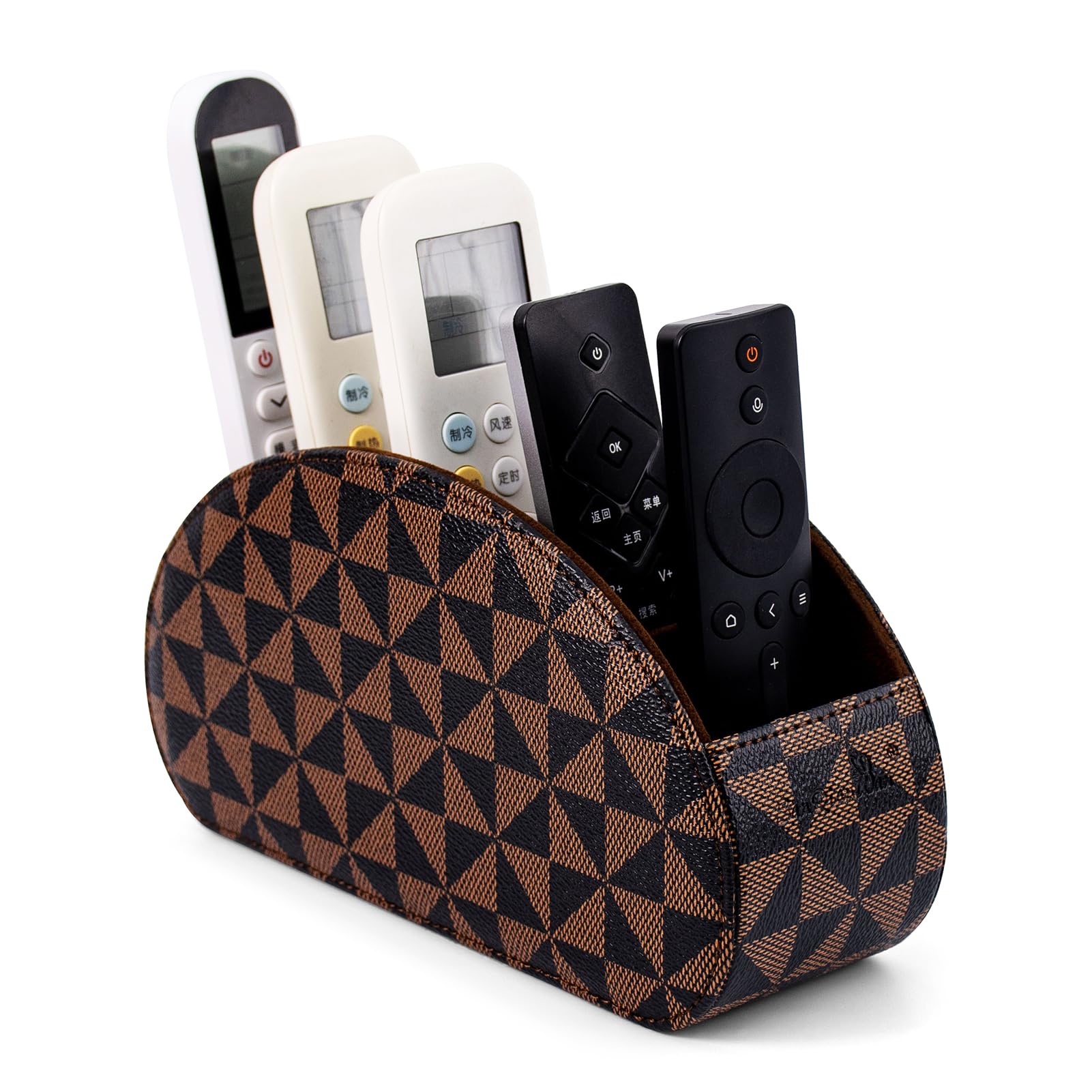 Remote Control Holders Organizer Box with 5 Compartment PU Leather Multi-functional Office Desk Storage Caddy Store Tv Remote for Media Player,Brush,