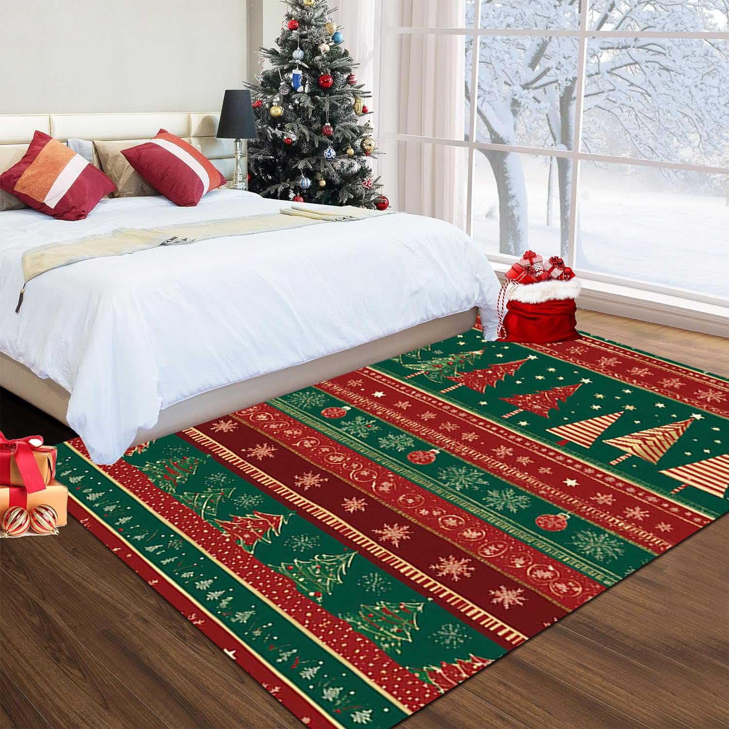 Alfombra 160x230 con Patrón Navideño,Alfombra Salón de Navidad,Alfombra Cocina Lavable de Navidad,Alfombra Comedor de Decoración Antideslizante,Alfombra Navideña 3D para el Hogar,E,80x120cm