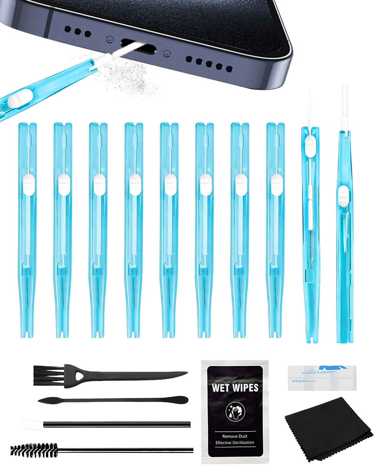 hommova 17pcs Charging Port Cleaning Kit - 10pcs Charging Port Brushes & 7pcs Screen Tools | The Ultimate Anti-Clogging Kit for USB-C & Headphone Jack | Safe Cleaner for Phone, Tablet