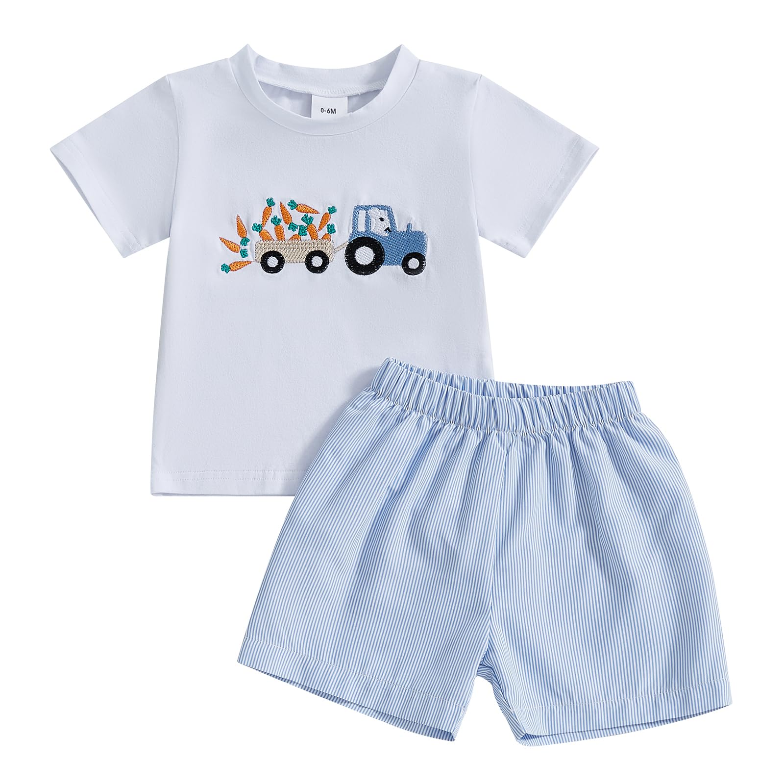 Toddler Baby Boy Easter Rabbit Outfit Short Sleeve Bunny Carrot Smocked T-shirt Elastic Waist Shorts Summer Clothes