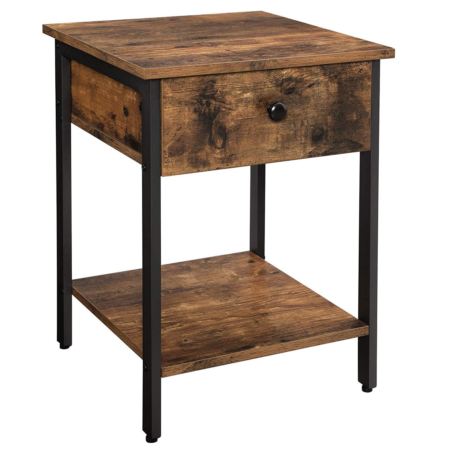 Indian Decor. 45934 Nightstand, Bedside Table- Side Table with Drawer and Shelf, End Table, Bedroom, Living Room, Easy Assembly, Metal, Industrial Design, Rustic Brown-image-47