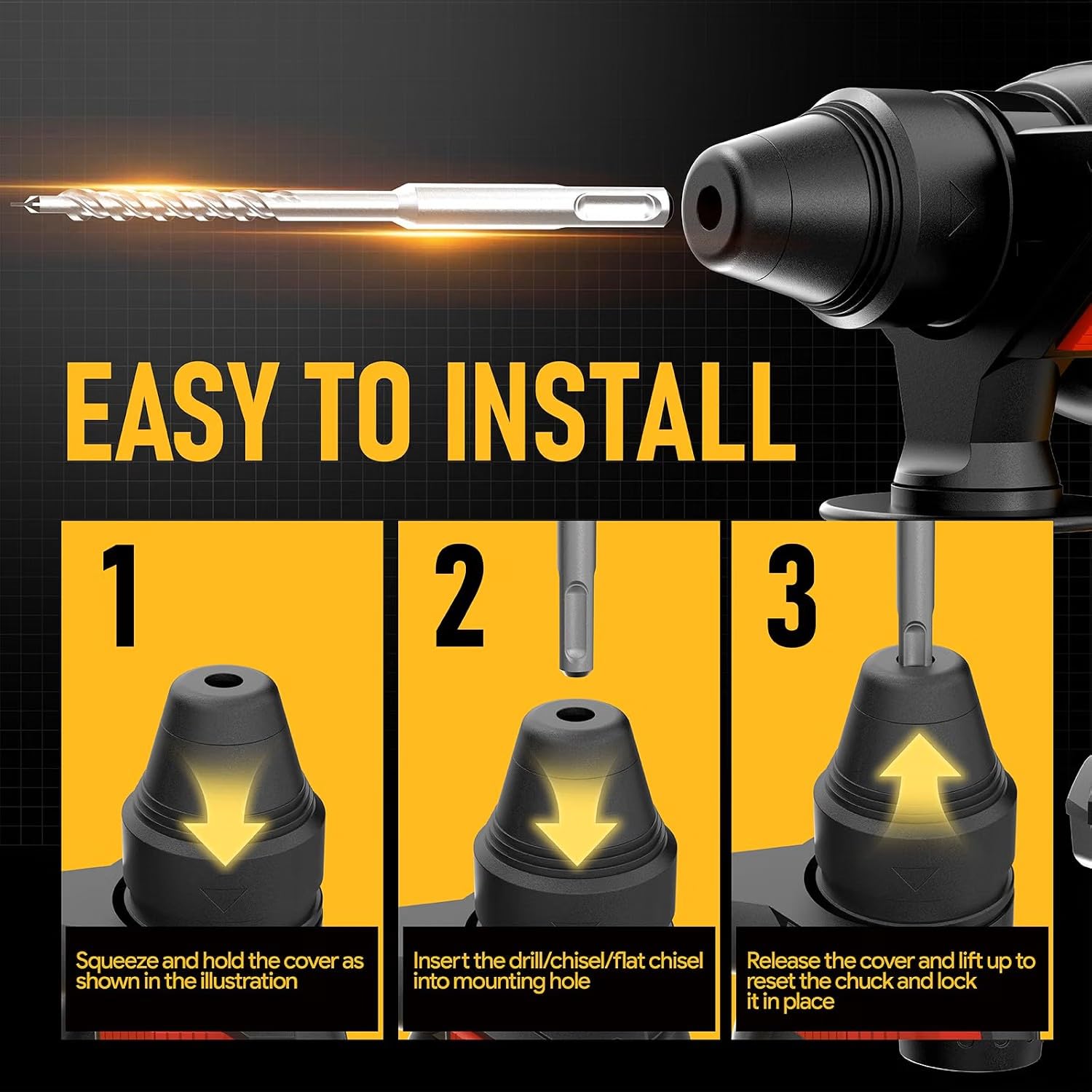 Taladro de martillo SDS Plus para batería Dewalt de 20 V, motor sin