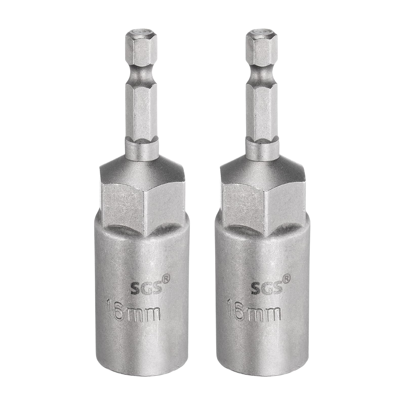 sourcing map 2pcs Nut Driver Drill Bit 16mm Metric Socket 1/4" Hex Shank 3.15" (80mm) Long 6-Point Sockets Quick Change CR-V Steel Bolt Setters for Power Drill Drivers