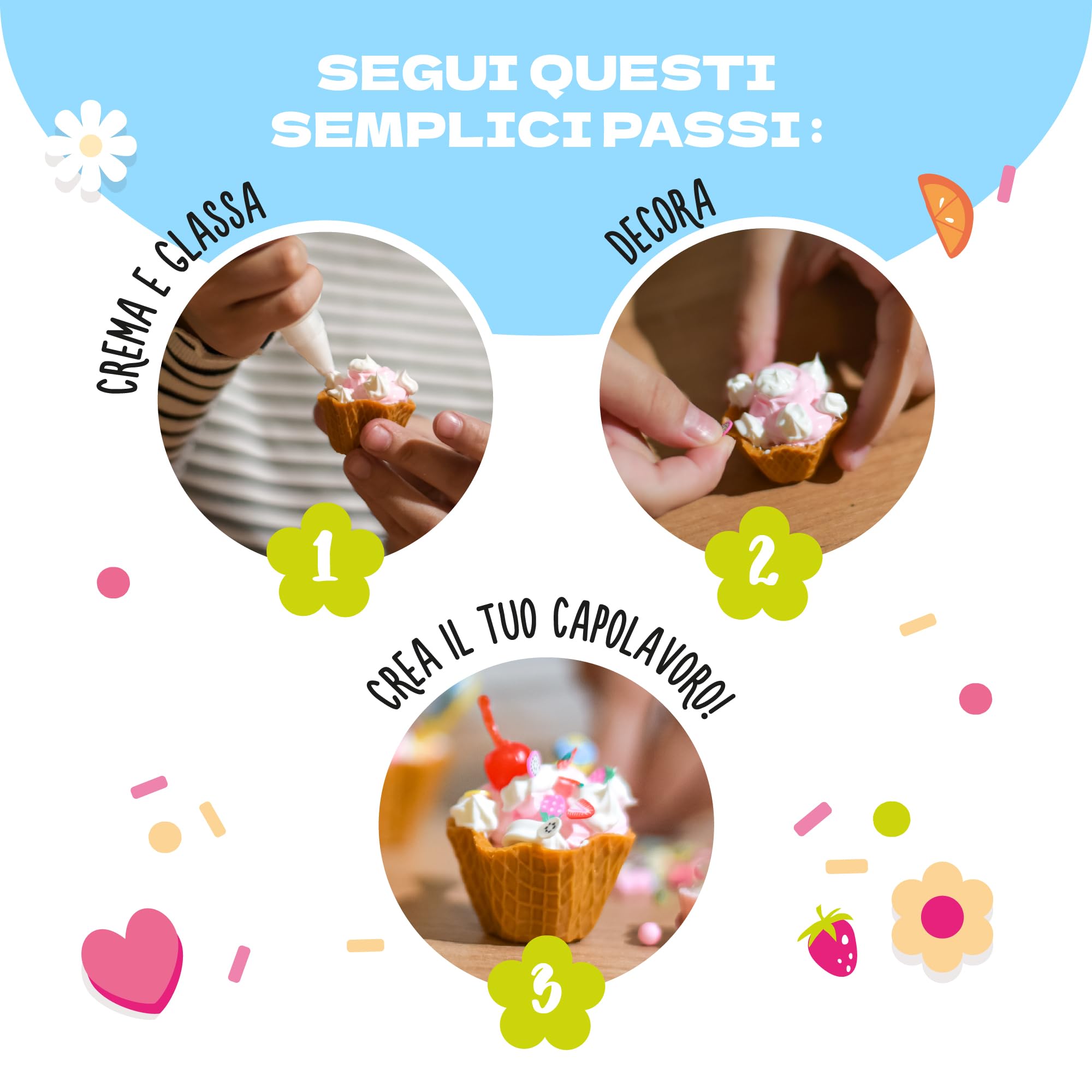 CRAFTY CATS DIY Kit Creativo Festa dei Dolci – 115 pezzi, argilla ad asciugatura all’aria, perline e simulazione di crema con beccucci, set creativo per bambini, idea regalo
