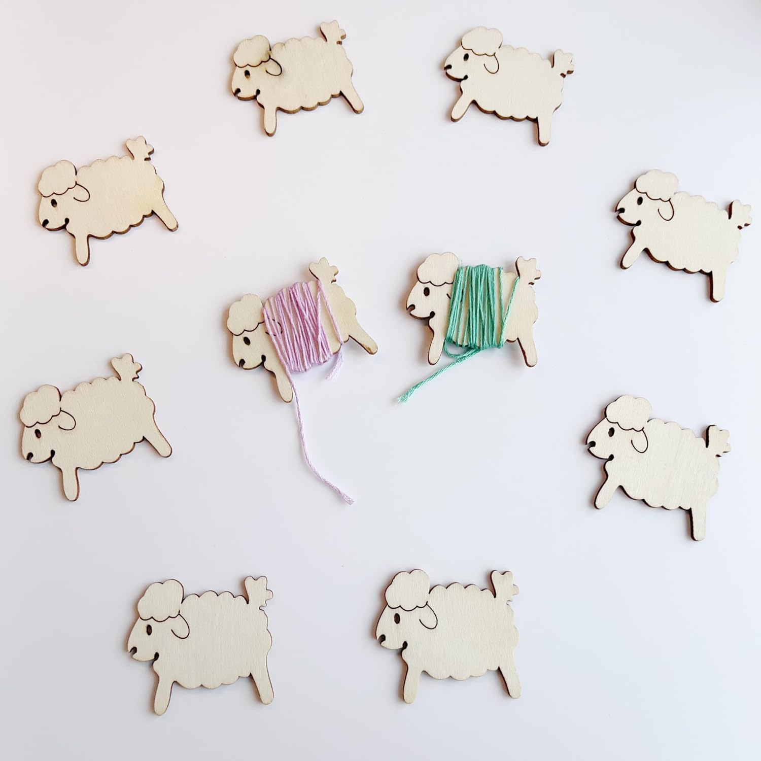 Wooden Embroidery Floss Bobbins with Sheep Design, Embroidery Thread Holder, Floss Organizer, Pack of 50