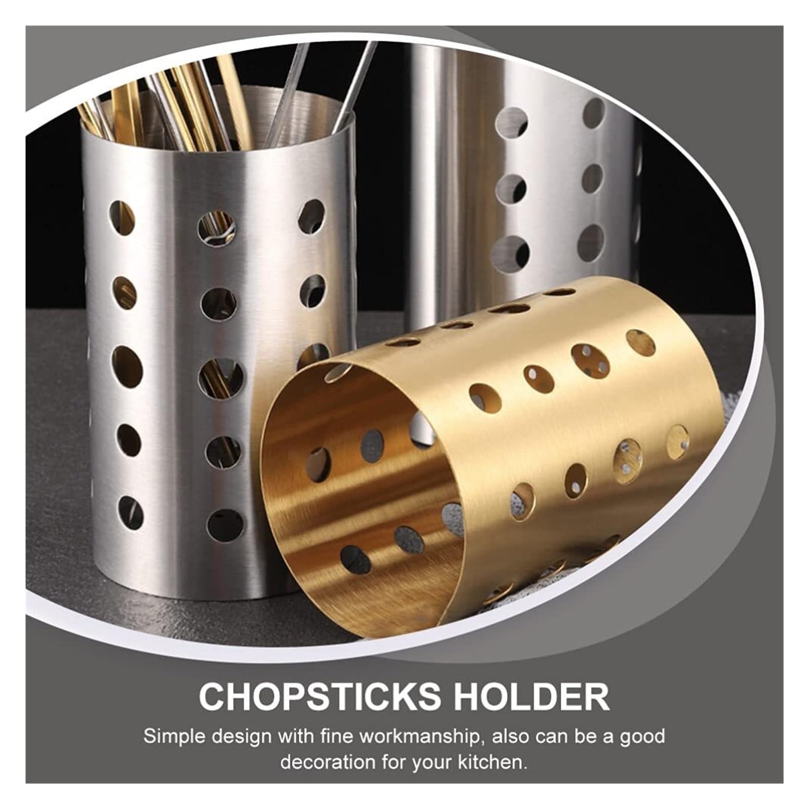 Porte-ustensiles de cuisine, organiseur creux en acier inoxydable, fourchette ronde de séchage pour cuillères (taille S