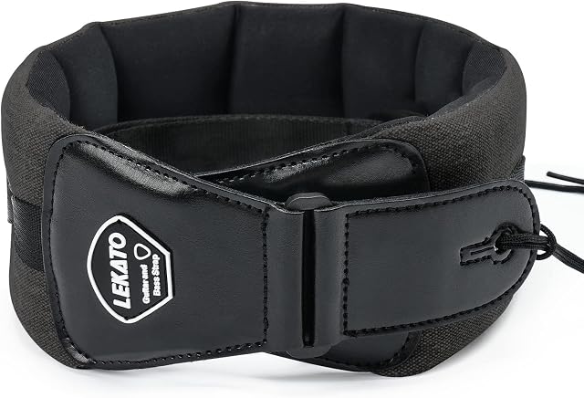 LEKATO Bass Strap for Bass & Electric Guitar with 3.5 Wide Thickened Foam Padded Guitar Strap Adjustable Length from 45" to 55" Bass Guitar Strap with Pick Holder 2 Safety Strap Locks & 6 Picks LGS-8