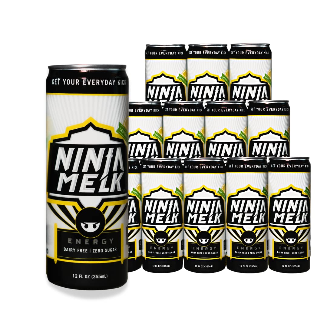 Ninja Melk Energy Drink, Lemon Iced Tea, 12 oz (12 Pack) - Jitter-Free Focus and Performance. No Artificial Colors or Flavors. Sugar-free, Dairy-free, 0 Calories, 120mg of Caffeine, 100mg of L-Theanine