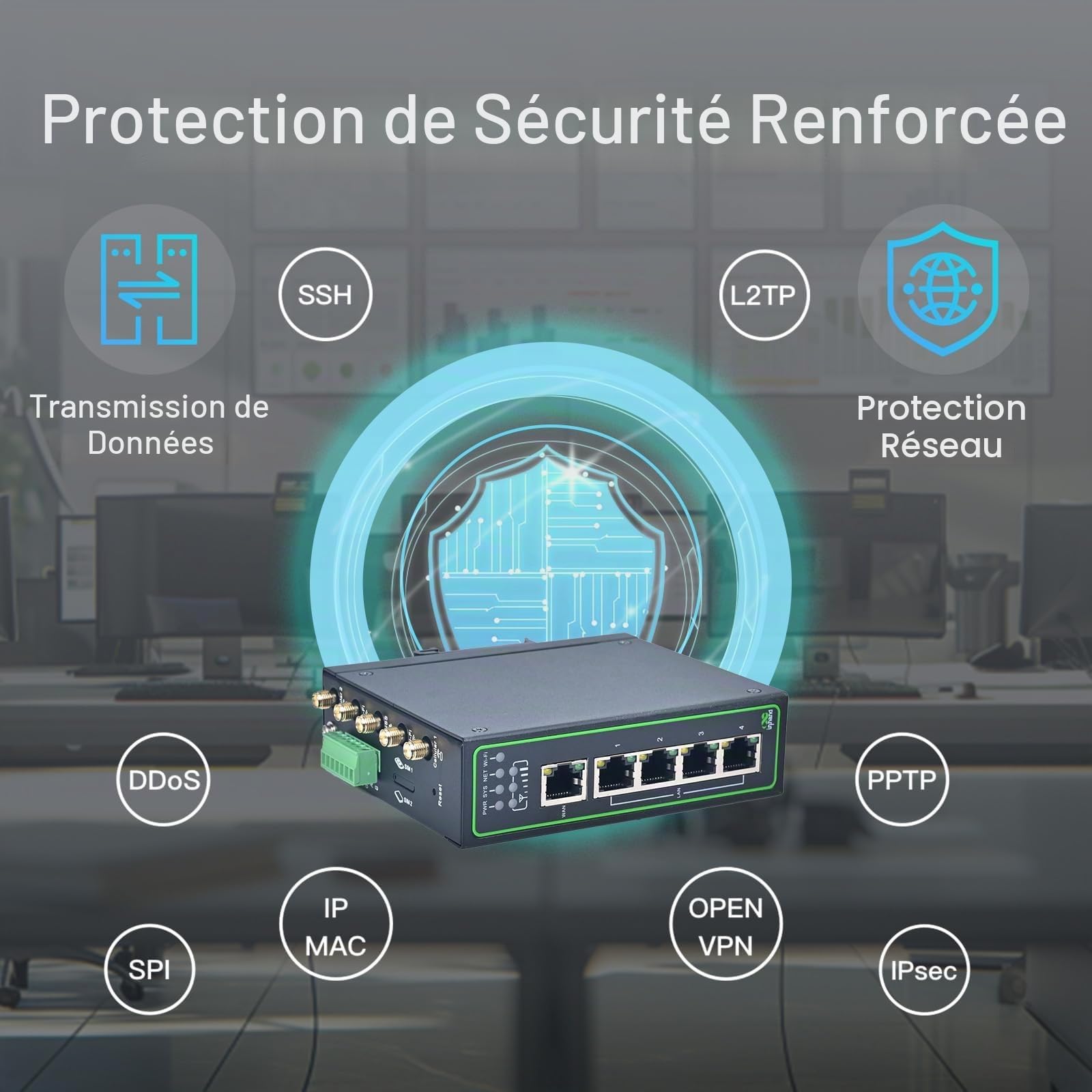InHand Networks IR315 Routeur 4G LTE Industriel, Wi-FI, 5 Ports Ethernet, Double SIM, RS232/RS485 & GNSS, Passerelle Modbus, VPN, Rail DIN, Solution Professionnelle pour Automation et Télémétrie