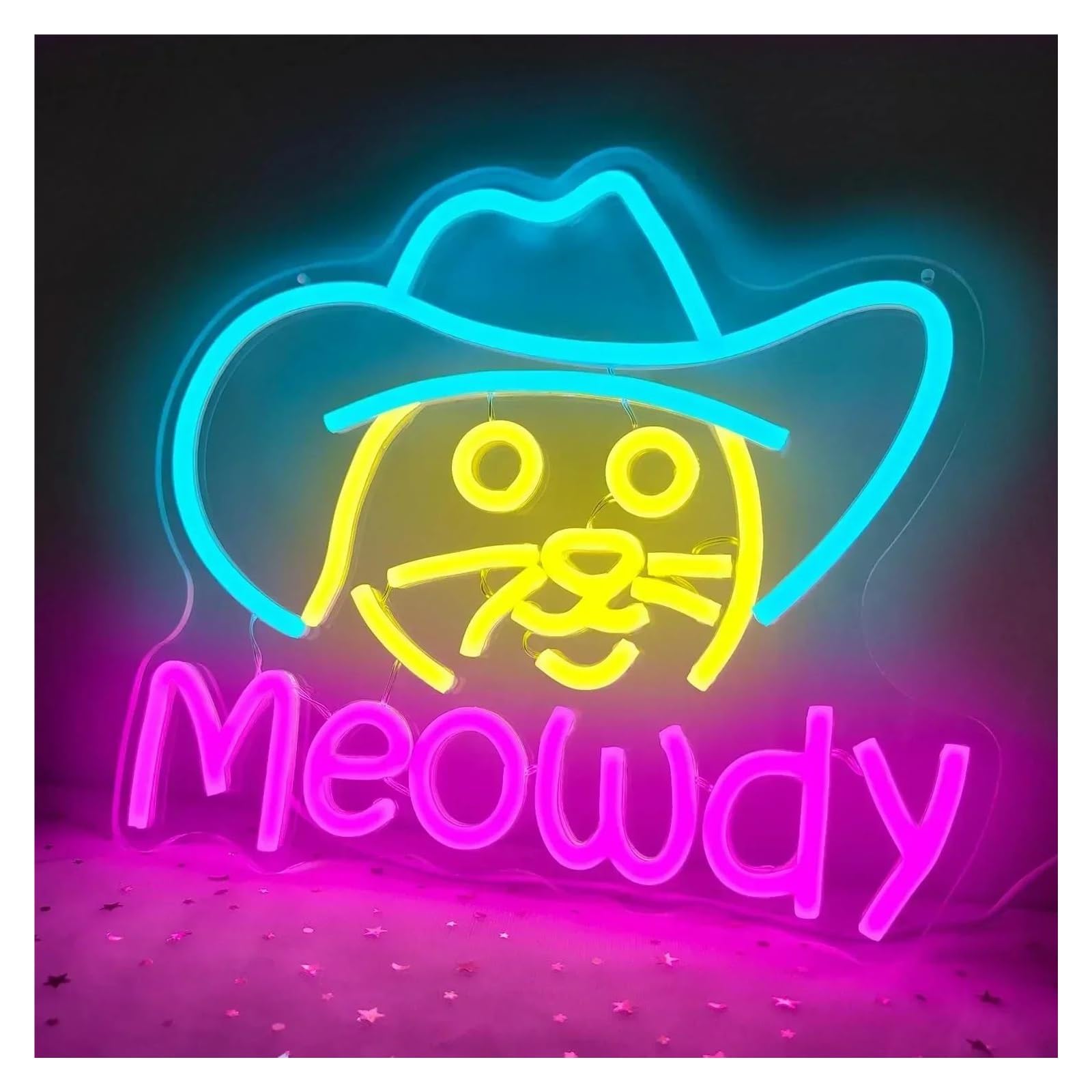 Insegna al Neon Insegna Al Neon Meowdy Cowboy Cowboy Cat LED Dimmerabile Per Cameretta Dei Bambini In Stile Western Decorazione Per Feste A Tema Country 30.5cmx25.5cm