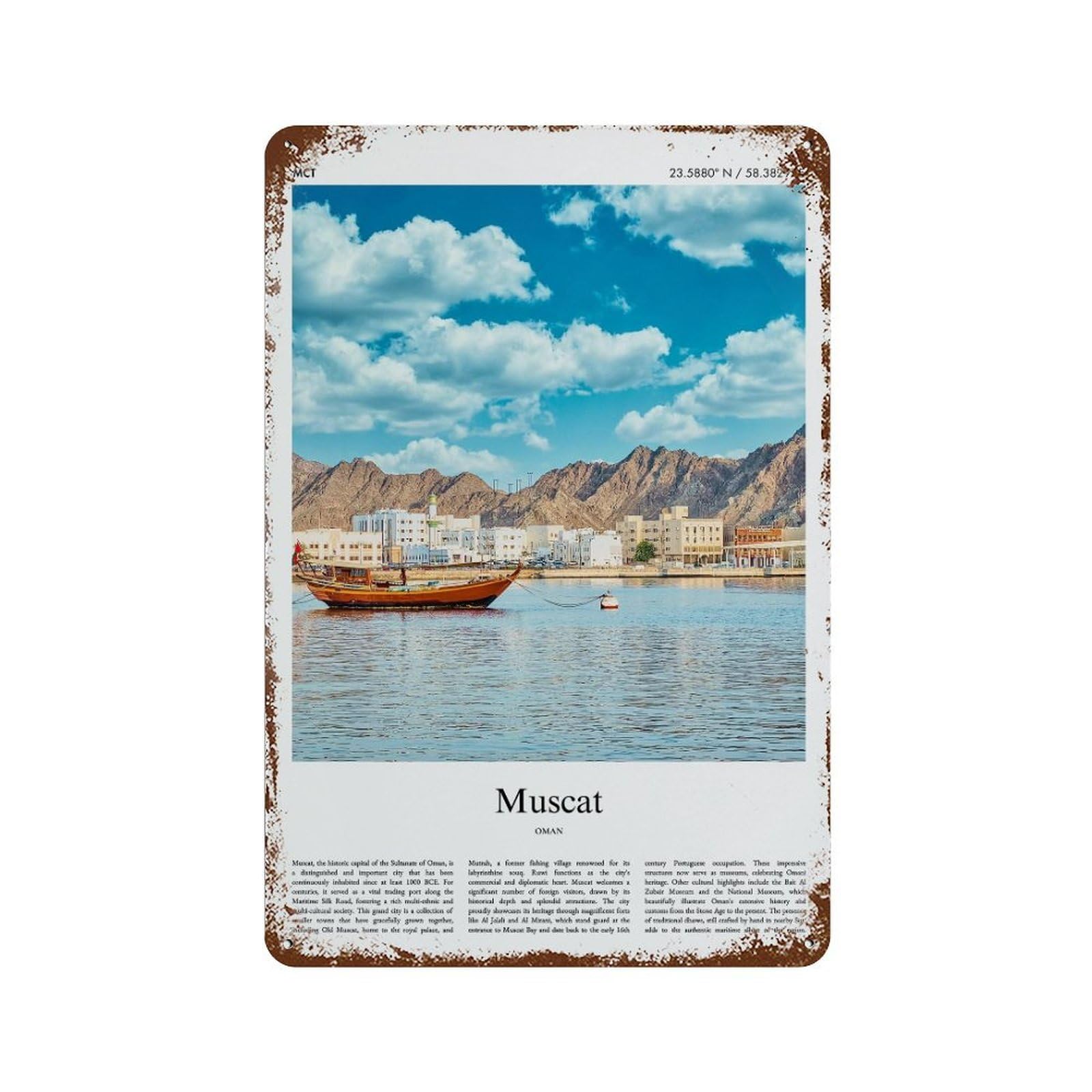 xiaoxiaoshen Muscat Oman City Scenery Wall Decor Art Metal Tin Poster Modern Home Decor Art Home Bar Shop Decorations Vintage Sign 30x20cm