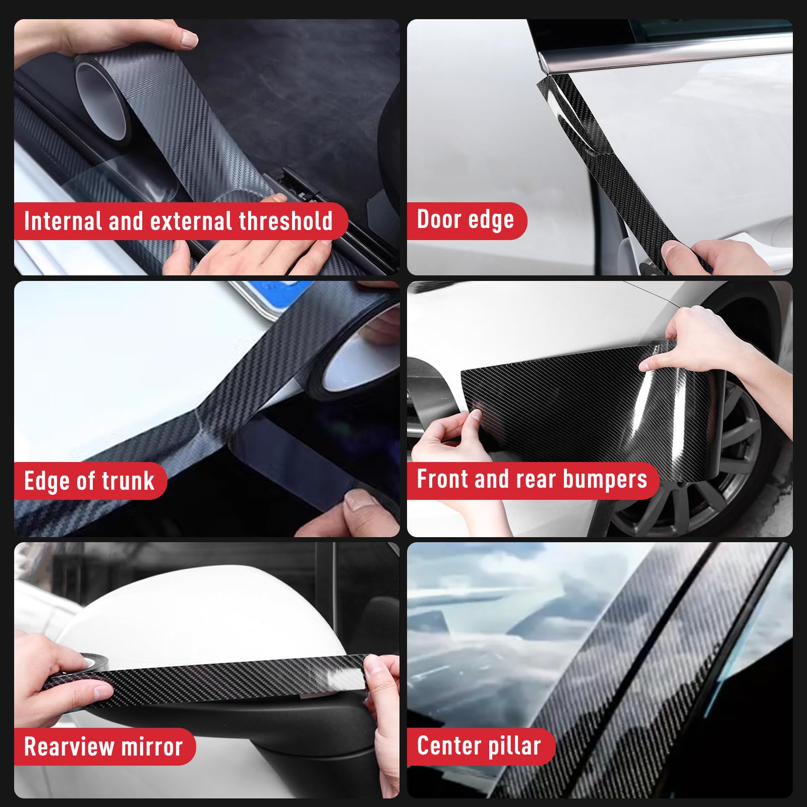 Fydun Nastro Fibra di Carbonio, Protezione Paraurti Auto Nero Pellicola Carbonio Adesiva Adesivo AntiGraffio per Protezione del Bordo della Portiera Auto per Porta, Bagagliaio,
