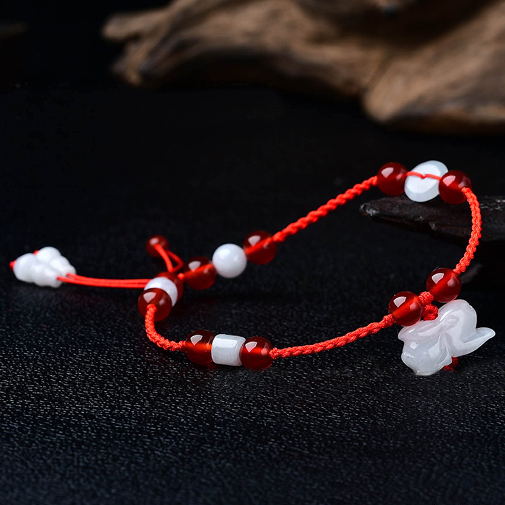 Tobillera Feng Shui Pulsera de Tobillo de Hilo Rojo Jade Natural Tobillera con Dije de Animal del zodíaco Chino Colgante Wu Lou Amuleto de Buena Suerte Pulsera de pie Ajustable Hecha a Mano Reiki