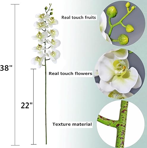 Miniatura 2 de Htmeing Flores artificiales de Phalaenopsis de 38 pulgadas, ramas de tacto real (no seda), flores de orquídeas para decoración de hogar, oficina,