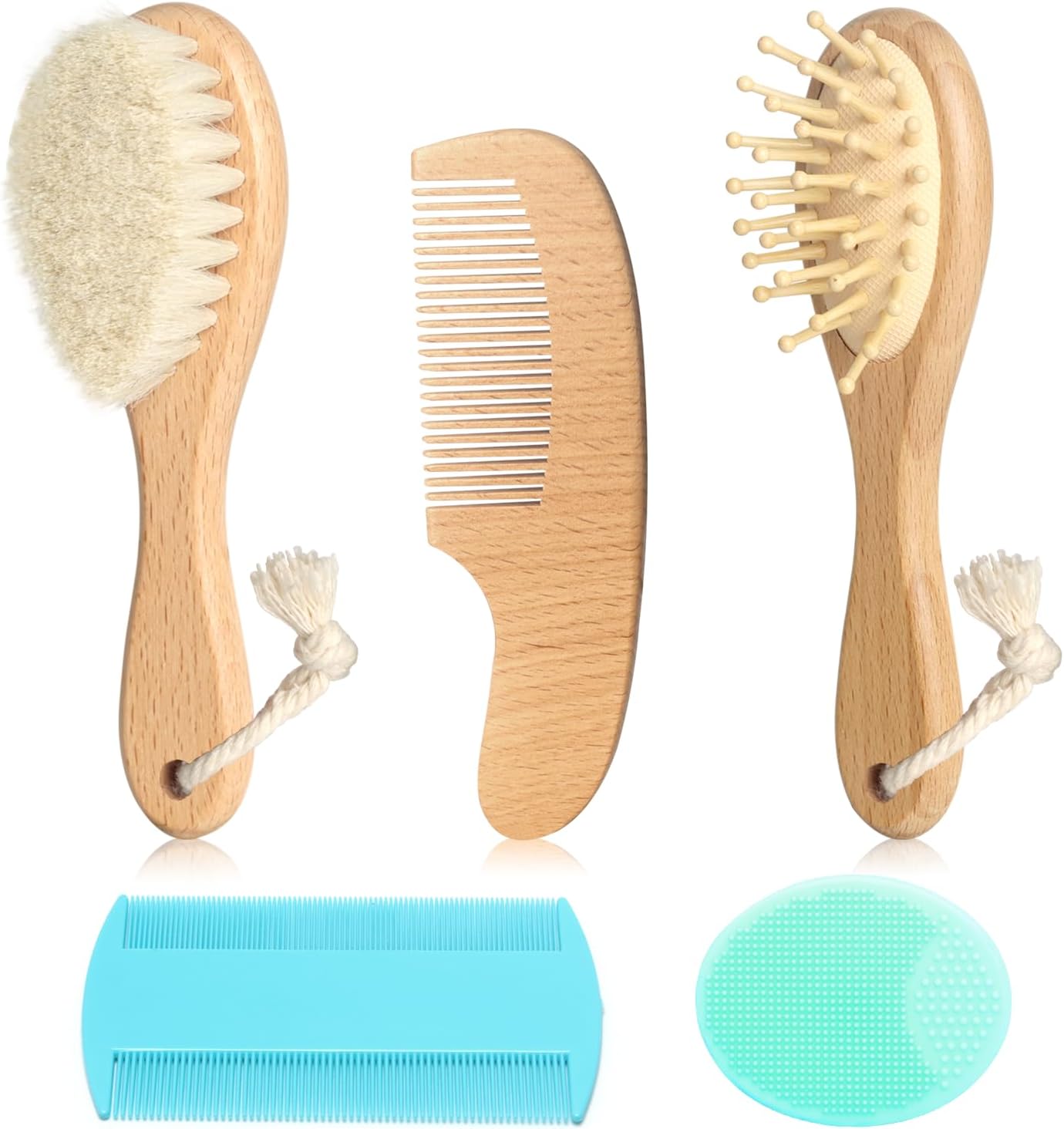 Baby Hair Brush Set with Wooden Comb and Silicone Bahrain Ubuy