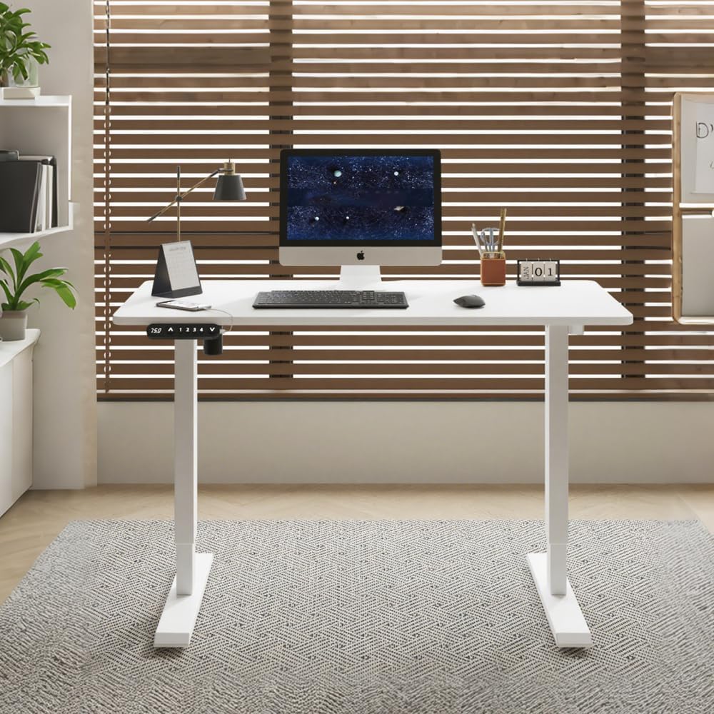 55" 脳24" White Double Beam Electric Standing Desk, Height Adjustable for Home and Office, Standing Desk Frame with Sliced Board