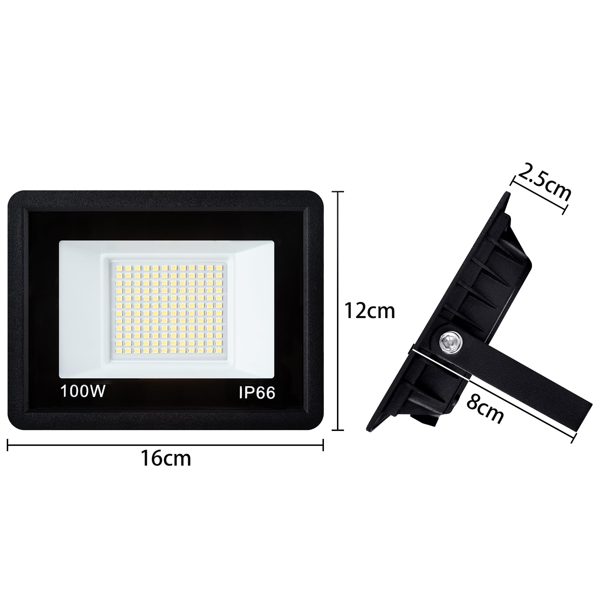AufuN Reflektor LED, 5 x 100 W, ciepła biel, super jasny, IP65, wodoszczelny, aluminiowy reflektor do ogrodu, garażu, podwórka lub hote