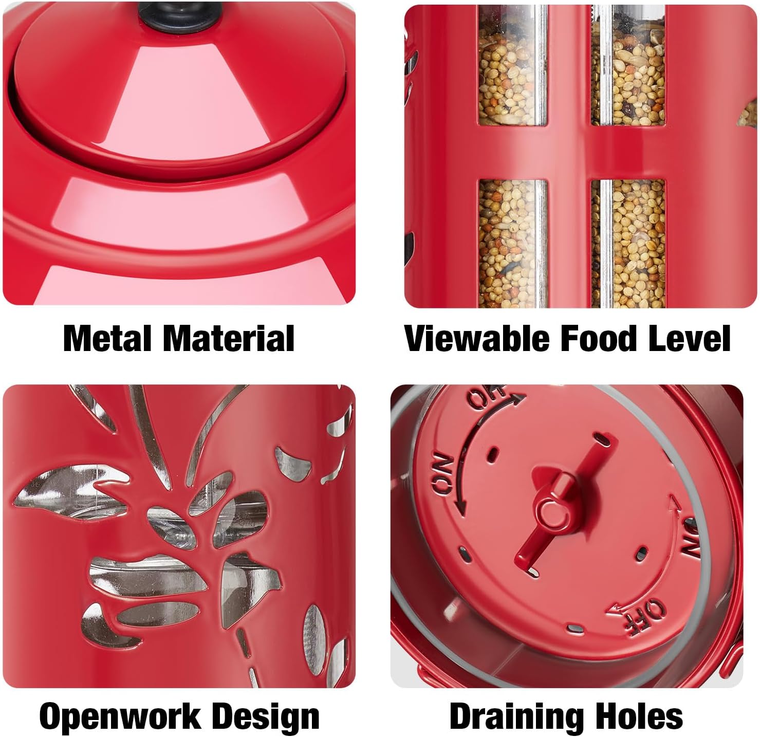 Veehoo Squirrel Proof Bird Feeder for Outdoors, Hanging Wild Bird Feeder Anti Squirrel with Weight-Activated Perches, Metal Cardinal Finch Feeder Outside Decorative for Thistle and Mixed Seed, Red