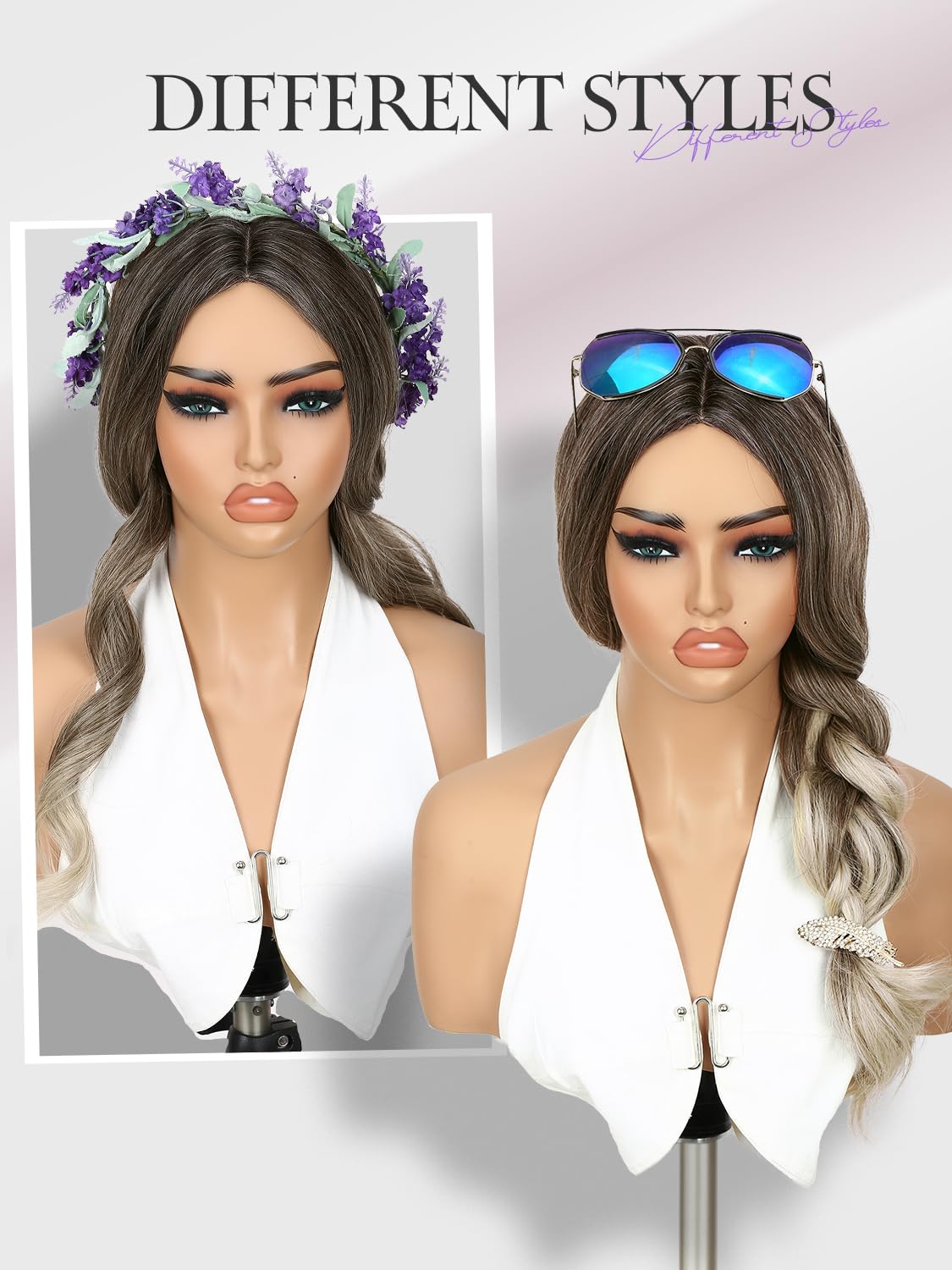 WIGER Ombre Blonde Wavy Wigs for Women Middle Part Culy Wavy Wig Long Blonde Hair With Dark Roots Synthetic Heat Resistant Fiber Wigs for Daily Party Use