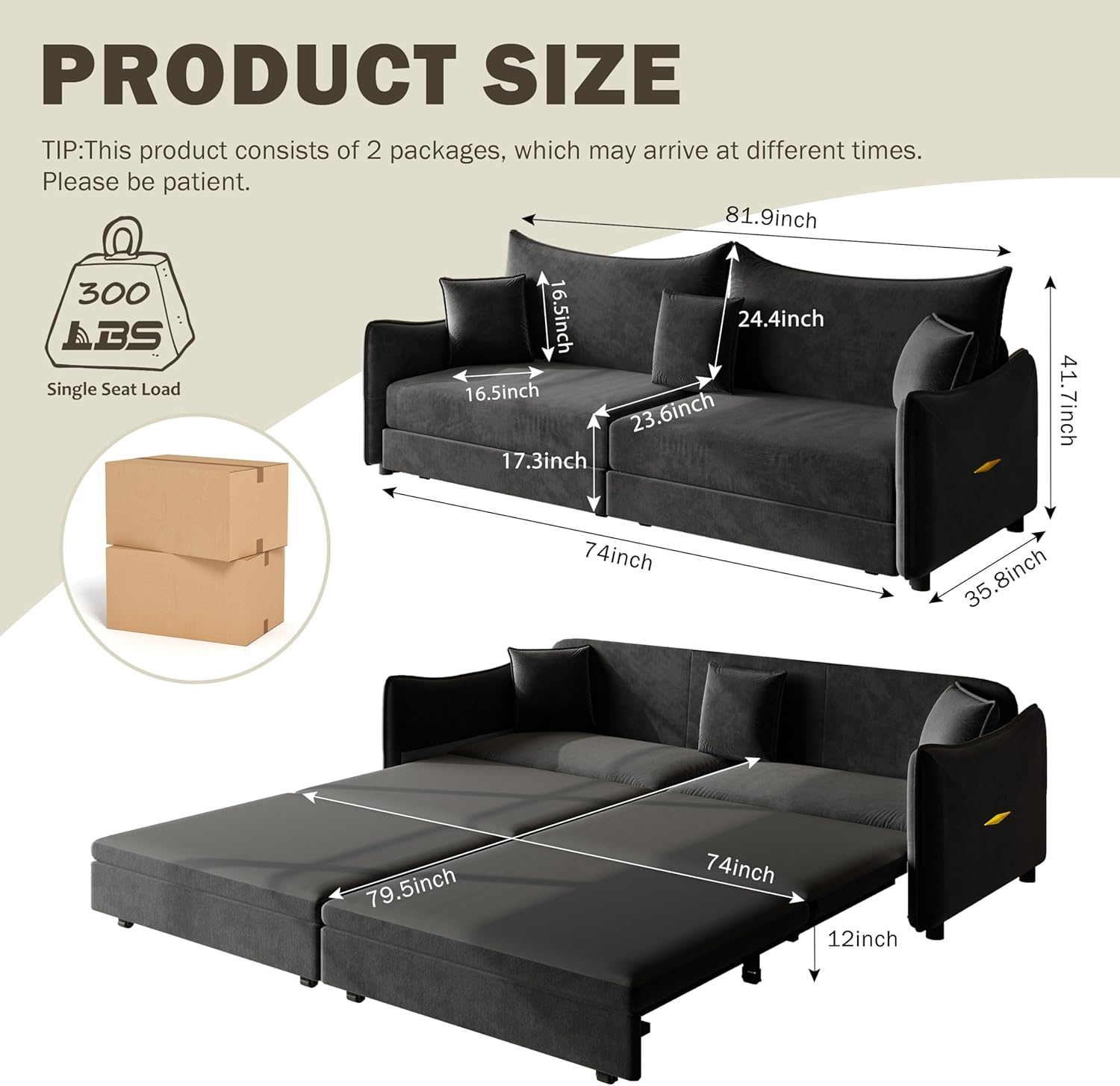 Eafurn 82" Oversized Loveseat Convertible Pull Out Sleeper Sofa Couch Bed King Size, 3-in-1 Sleeper Loveseat Sofa Lounge Chaise with Pull Out Bed and Curved Armrest | Removable Cushions