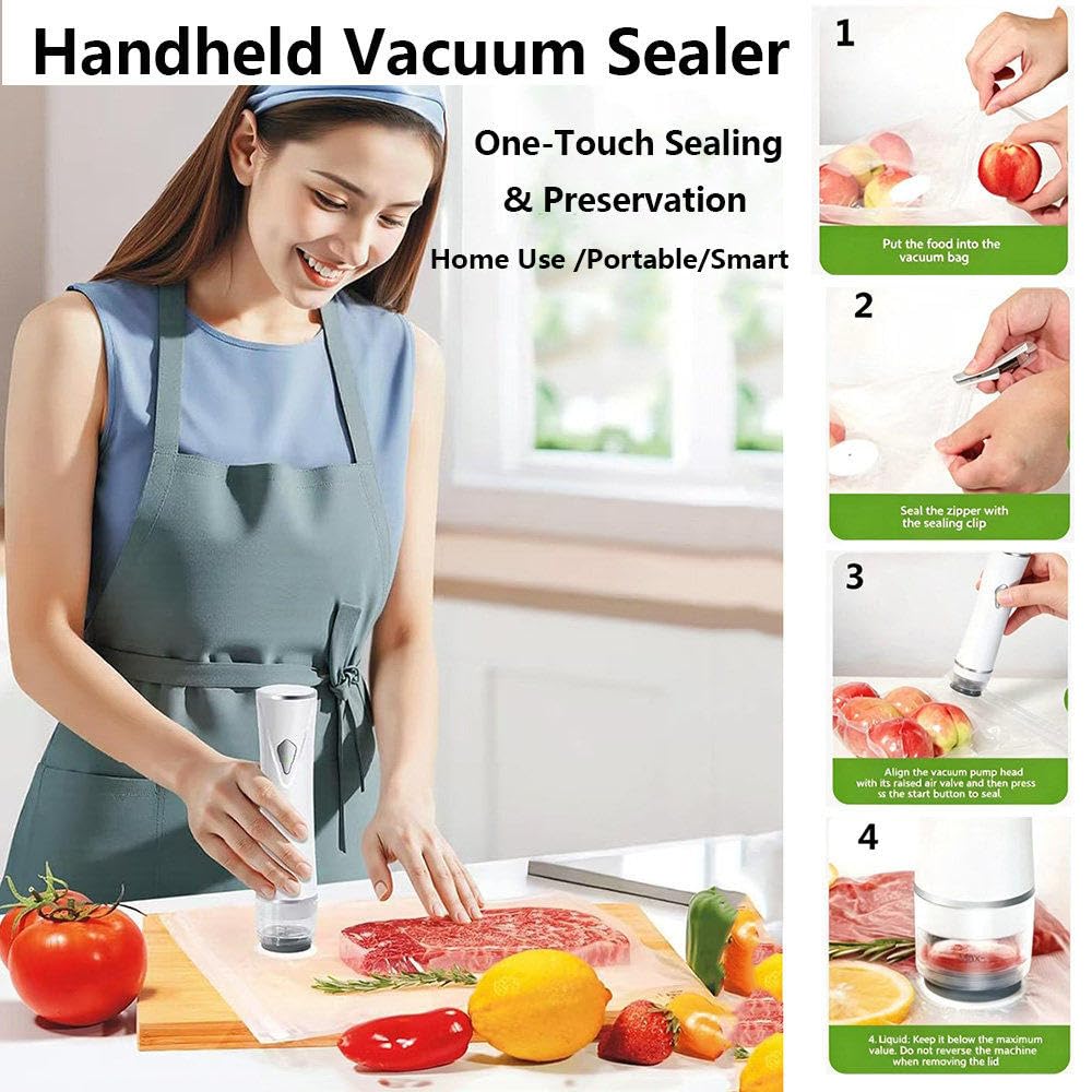 Handstaubsauger,Tragbares wiederaufladbares Vakuumiergerät für Lebensmittel mit 30 wiederverwendbaren Vakuumbeuteln,Starke Saugkraft für Lebensmittelaufbewahrung,Mini Food Saver 5X Fresh für
