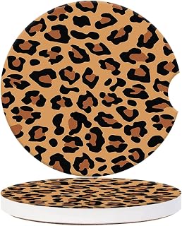 Cup Holder for Car,Leopard Pattern Ceramic Coasters Non-Slip Cup Holder Insert with Fingertip Grip, Auto Interior Accessories for Women & Men,Pack of 2, 2.56In